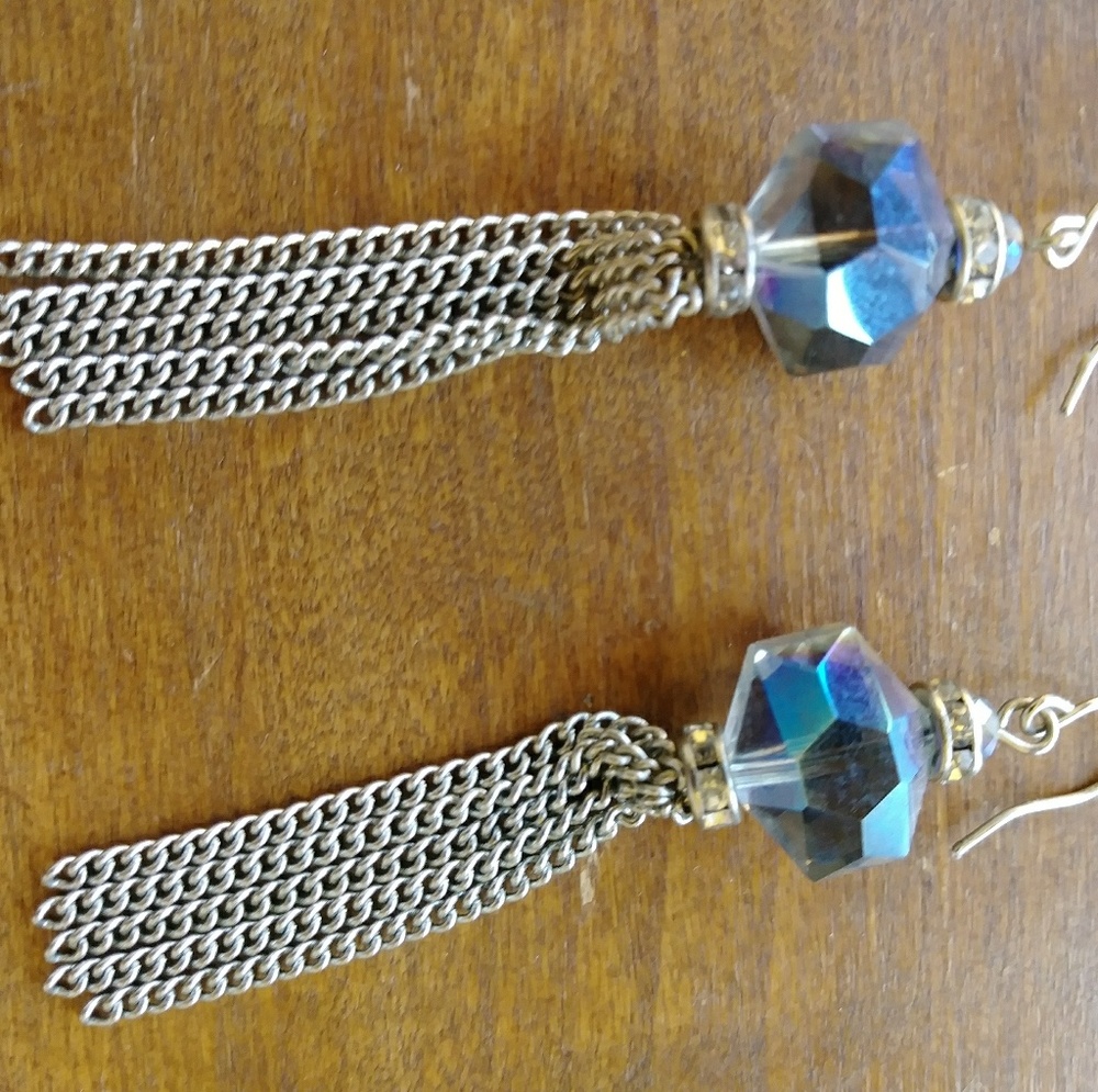 Blue jewled tassel earrings